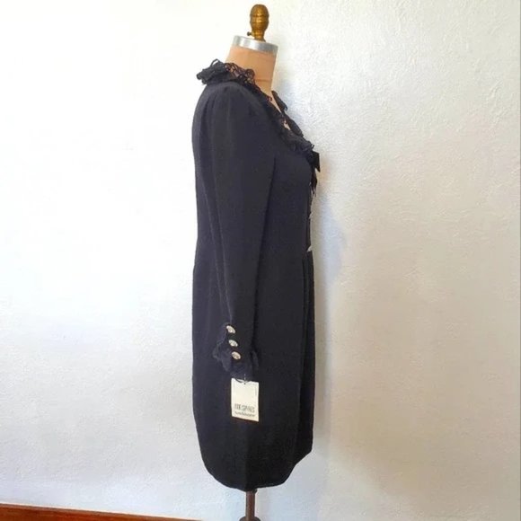 Don Sayres Knit Dress Black With Rhinestone Buttons Lace Ruffle Detail 6 - Picture 6 of 7